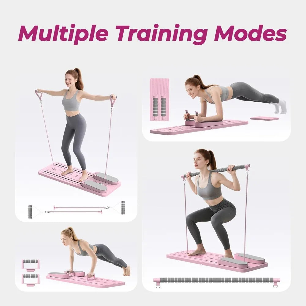 Foldable 7 in 1 Pilates Board Home Gym Timer Phone Holder Push Up Bar Ab Workout 330LB