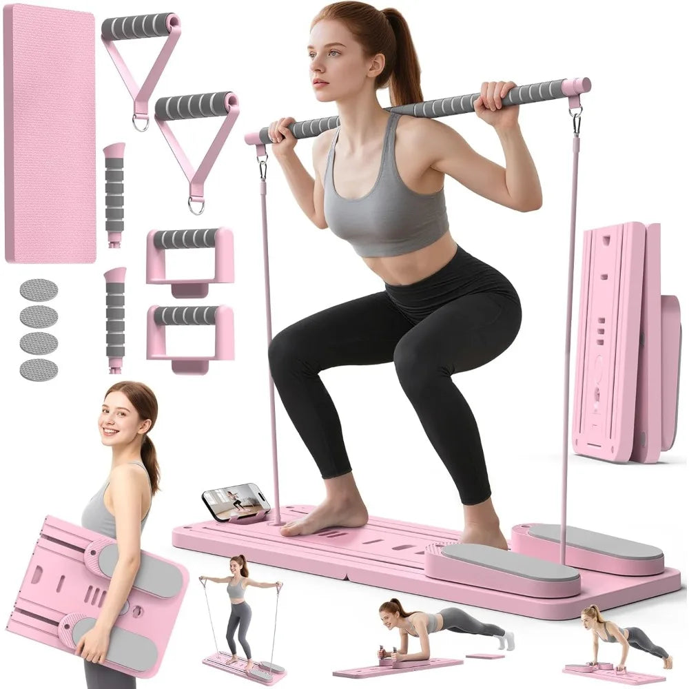 Foldable 7 in 1 Pilates Board Home Gym Timer Phone Holder Push Up Bar Ab Workout 330LB