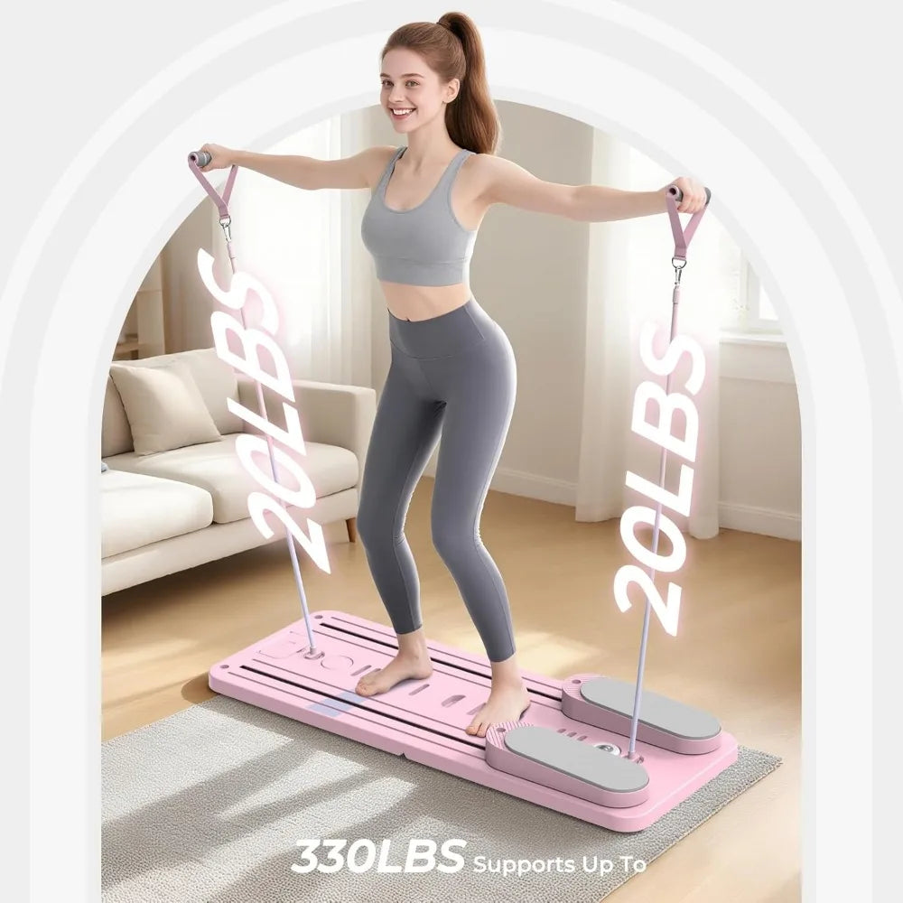 Foldable 7 in 1 Pilates Board Home Gym Timer Phone Holder Push Up Bar Ab Workout 330LB