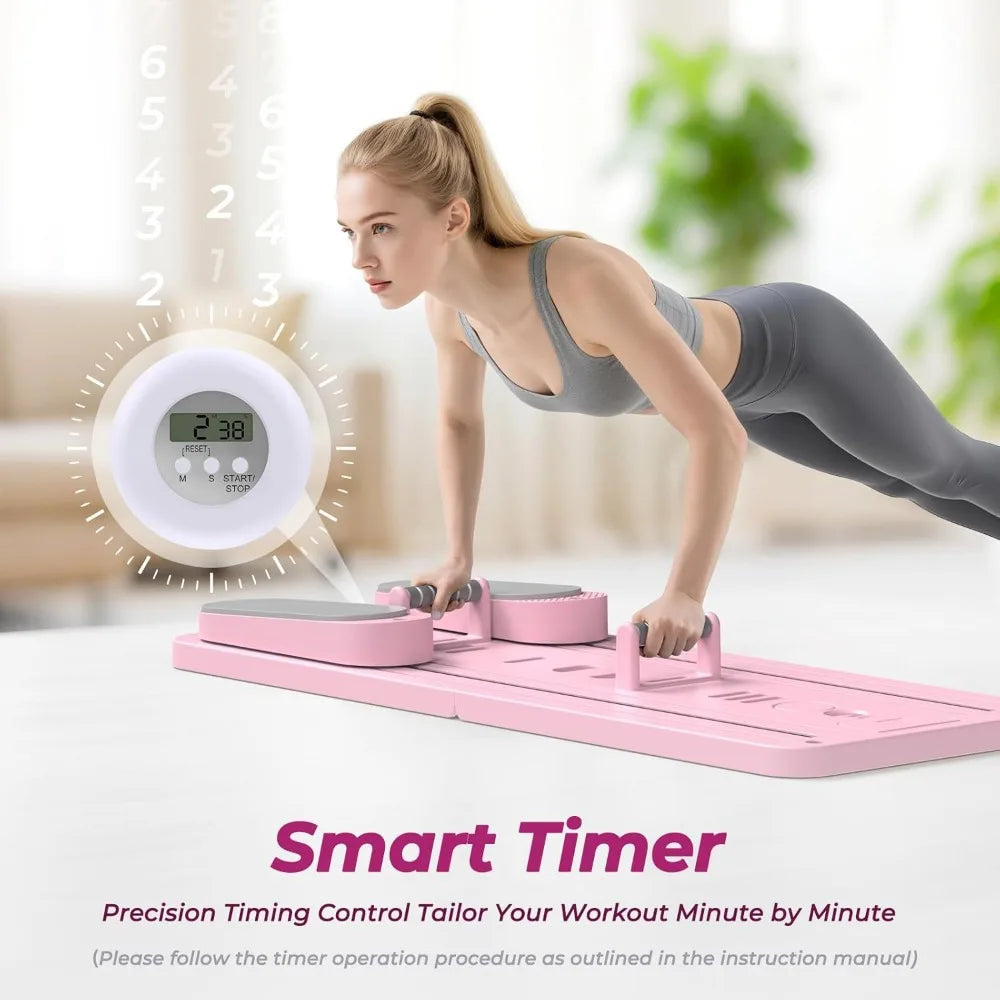 Foldable 7 in 1 Pilates Board Home Gym Timer Phone Holder Push Up Bar Ab Workout 330LB