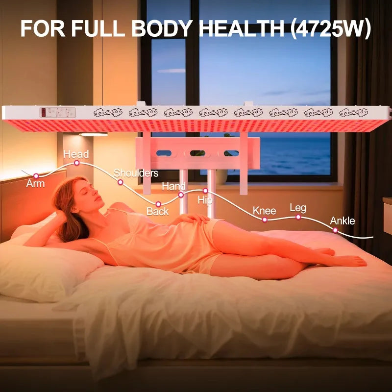 Bonliter High Quality 4725W Red Therapy Light Panel 7 Wavelength Large Size With Electric Stand for Body Pain Relief Skin Beauty