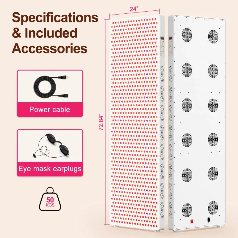 Bonliter High Quality 4725W Red Therapy Light Panel 7 Wavelength Large Size With Electric Stand for Body Pain Relief Skin Beauty
